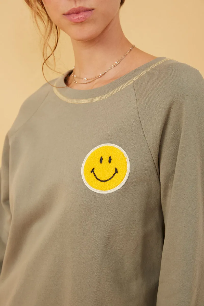 Womens Contrast Stitch Smiley Patch French Terry Sweatshirt sold by Hayden product image thumbnail 3