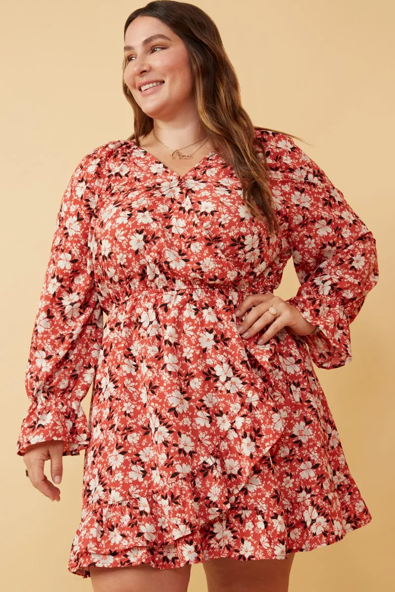 Womens Floral Print Cinched Cuff Wrap Dress sold by Hayden product image thumbnail 2