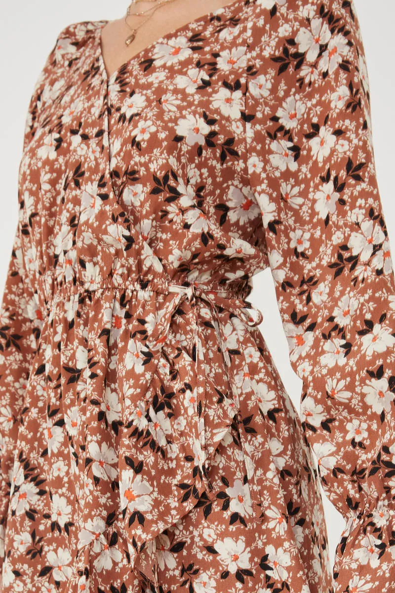 Womens Floral Print Cinched Cuff Wrap Dress sold by Hayden product image thumbnail 4