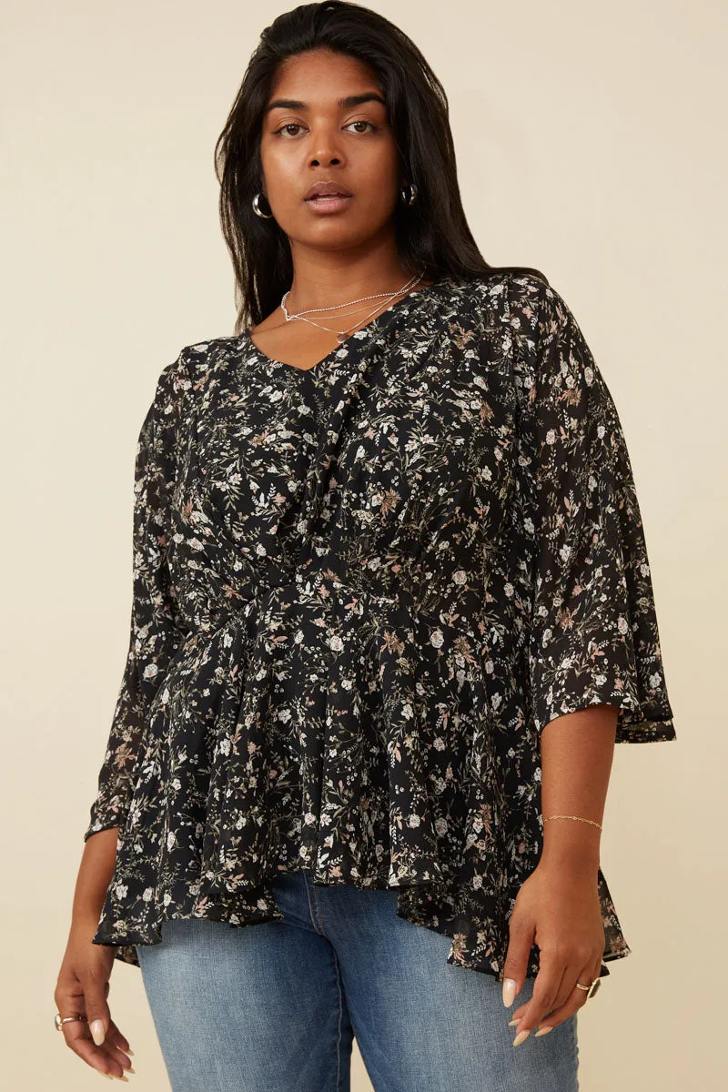 Womens Floral V Neck Chiffon Peplum Top sold by Hayden product image thumbnail 2