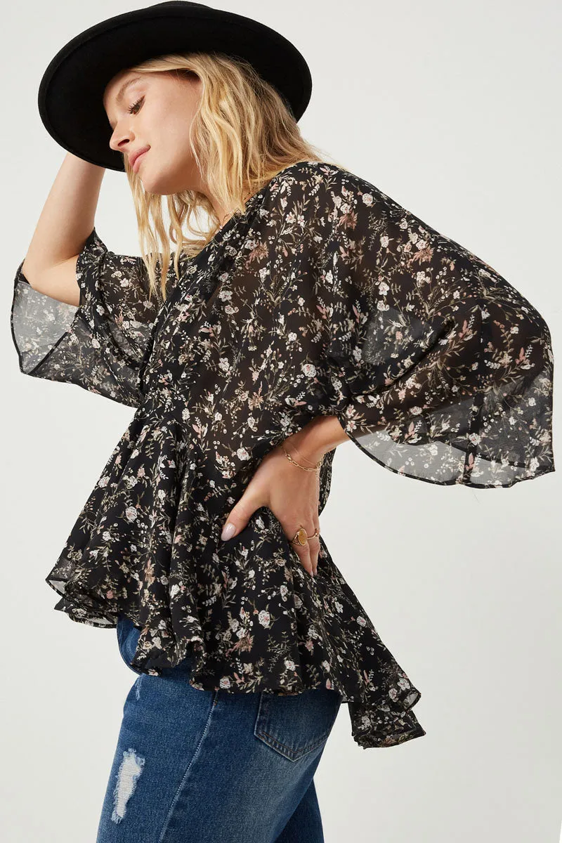 Womens Floral V Neck Chiffon Peplum Top sold by Hayden product image thumbnail 4