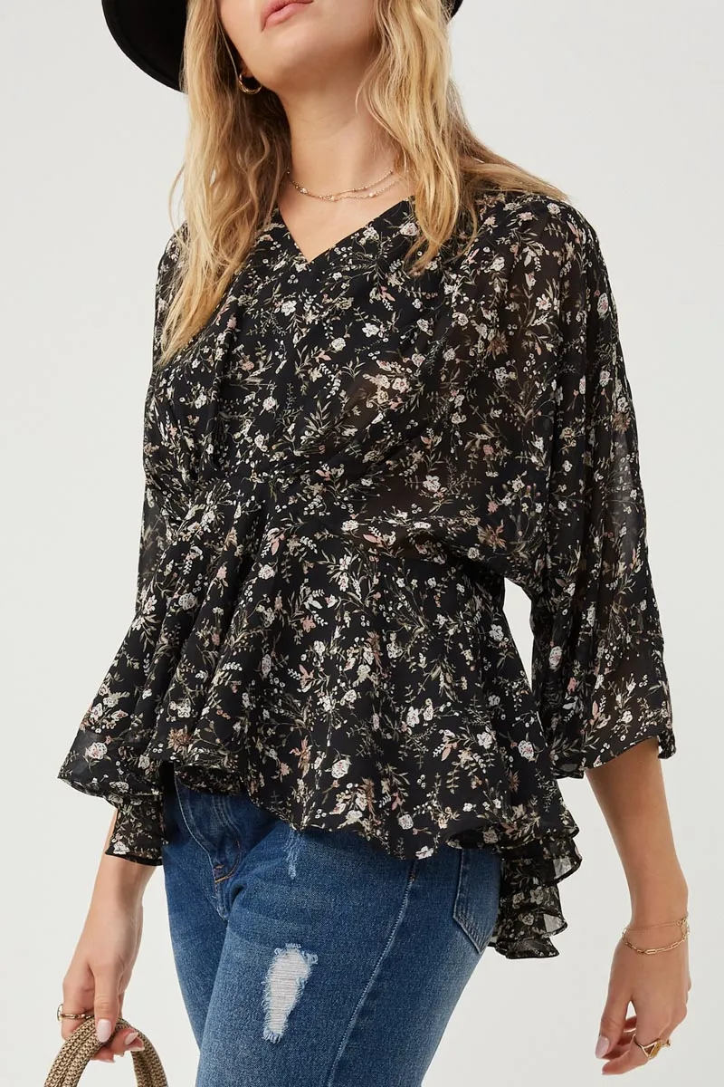 Womens Floral V Neck Chiffon Peplum Top sold by Hayden
