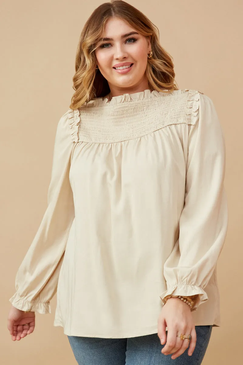 Womens Ruffle Lined Smocked Yolk Long Sleeve Top sold by Hayden product image thumbnail 2