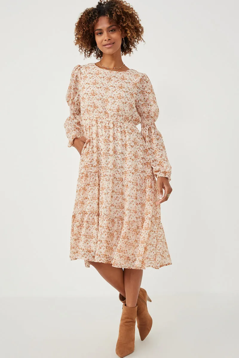Womens Floral Print Smocked Sleeve Midi Dress sold by Hayden
