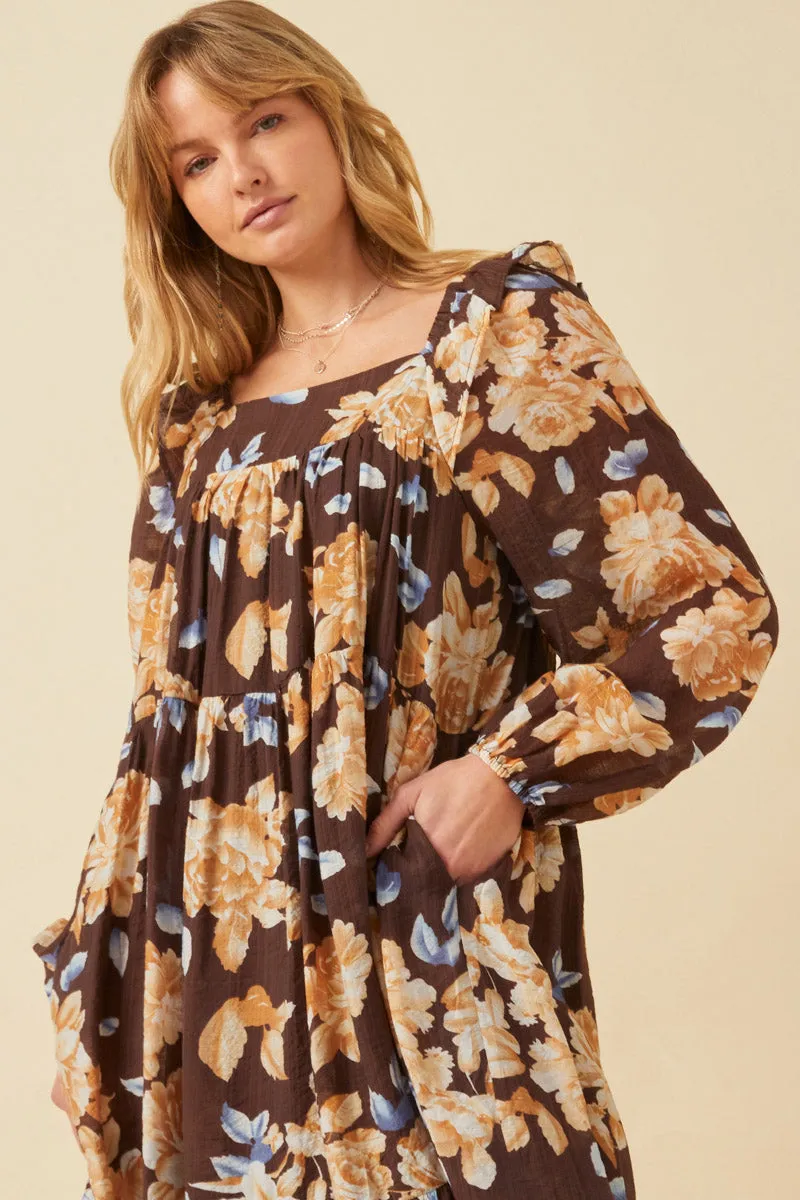 Womens Romantic Floral Square Neck Long Sleeve Dress sold by Hayden product image thumbnail 3
