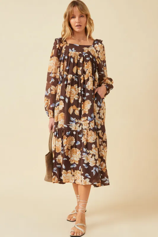 Womens Romantic Floral Square Neck Long Sleeve Dress sold by Hayden