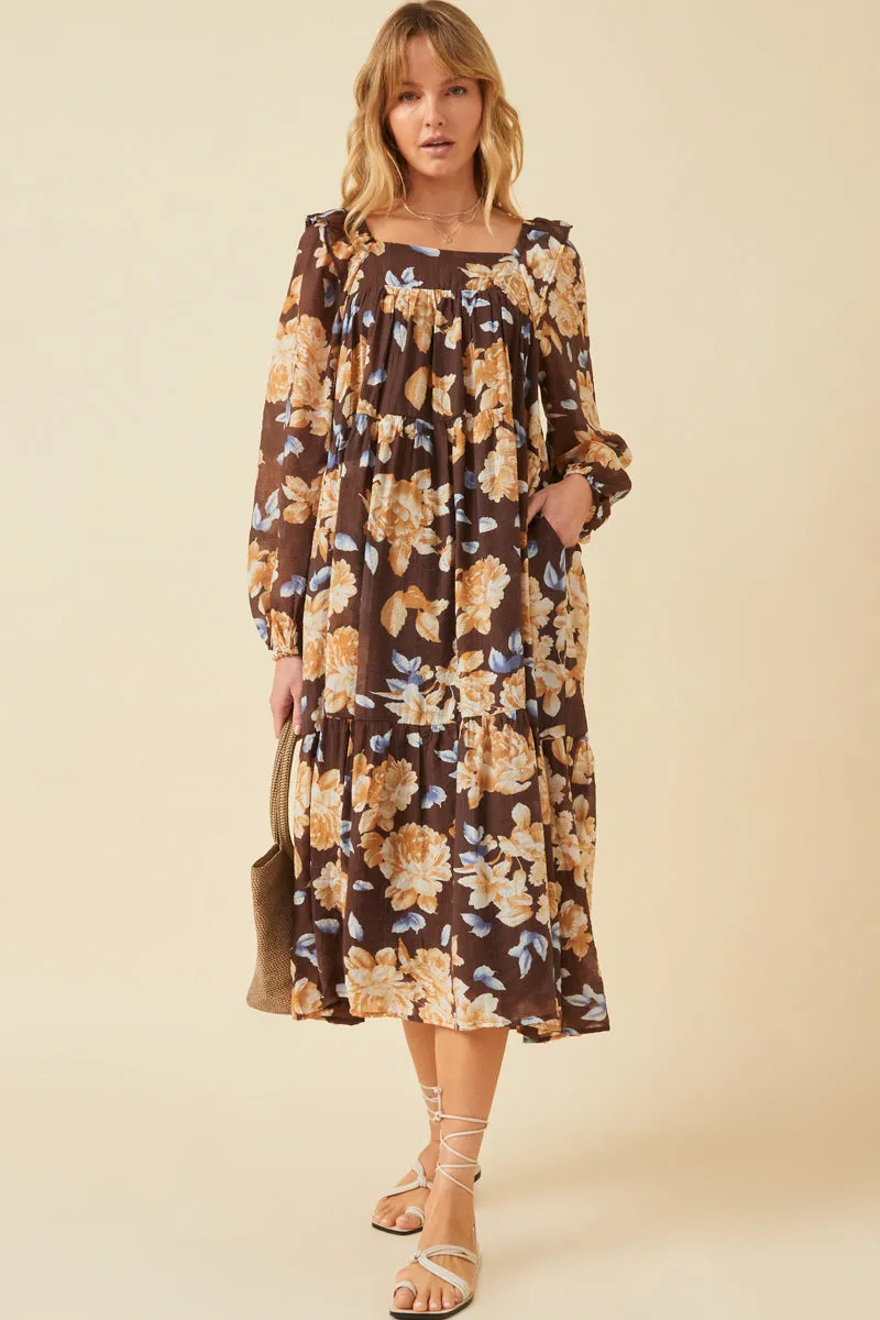 Womens Romantic Floral Square Neck Long Sleeve Dress sold by Hayden