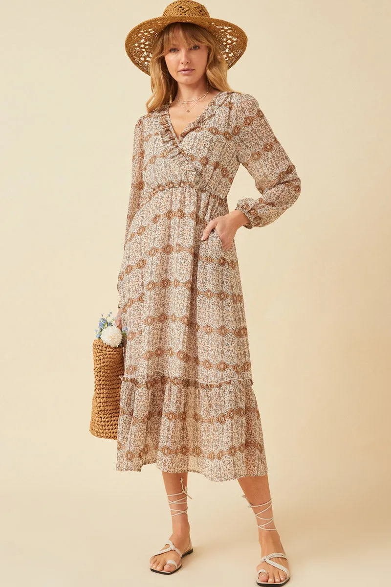 Womens Printed Long Sleeve Ruffled Surplice Dress sold by Hayden product image thumbnail 3