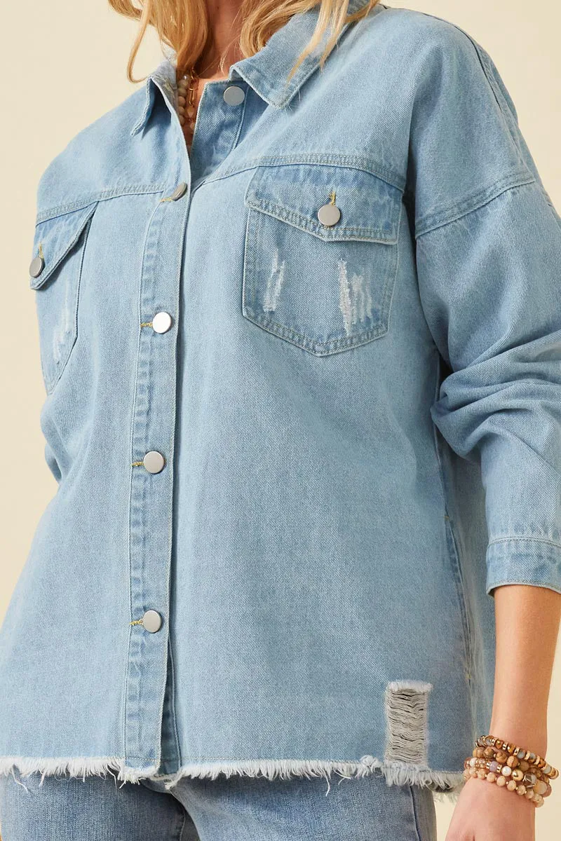 Womens Distressed Oversized Denim Jacket sold by Hayden product image thumbnail 4