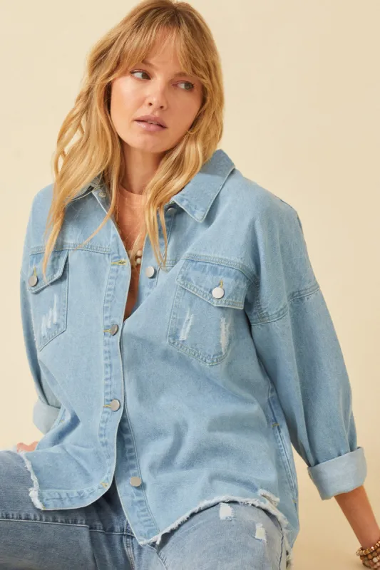 Womens Distressed Oversized Denim Jacket sold by Hayden