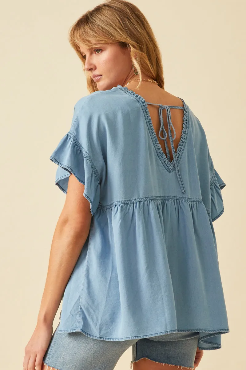 Womens Tencel Frayed Double V Neck Top sold by Hayden product image thumbnail 5