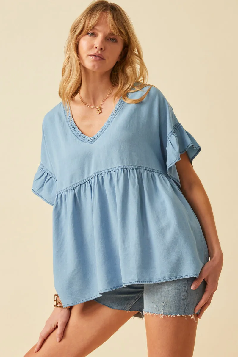 Womens Tencel Frayed Double V Neck Top sold by Hayden product image thumbnail 3