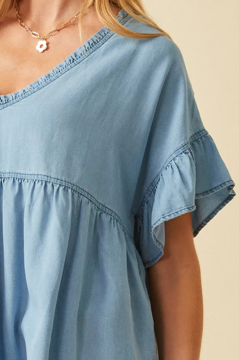 Womens Tencel Frayed Double V Neck Top sold by Hayden product image thumbnail 4