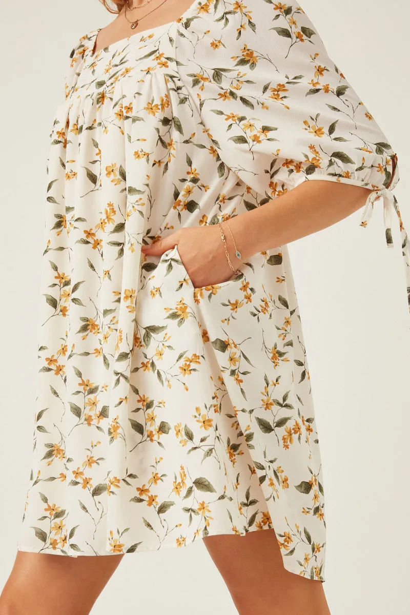 Womens Floral Square Neck Tie Sleeve Dress sold by Hayden product image thumbnail 4