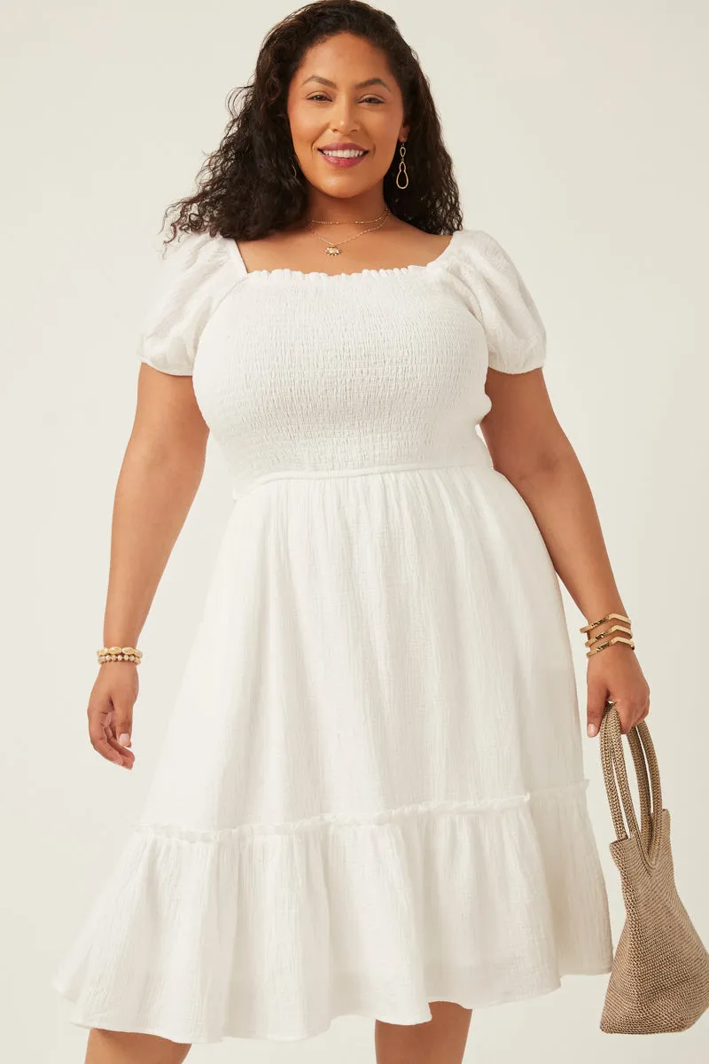 Womens Textured Puff Sleeve Smocked Squareneck Dress sold by Hayden product image thumbnail 2