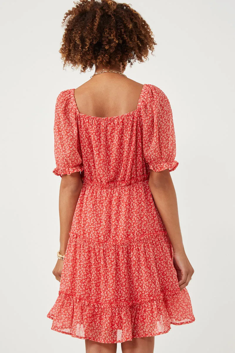 Womens Ditsy Floral Square Neck Smocked Puff Sleeve Dress sold by Hayden product image thumbnail 5