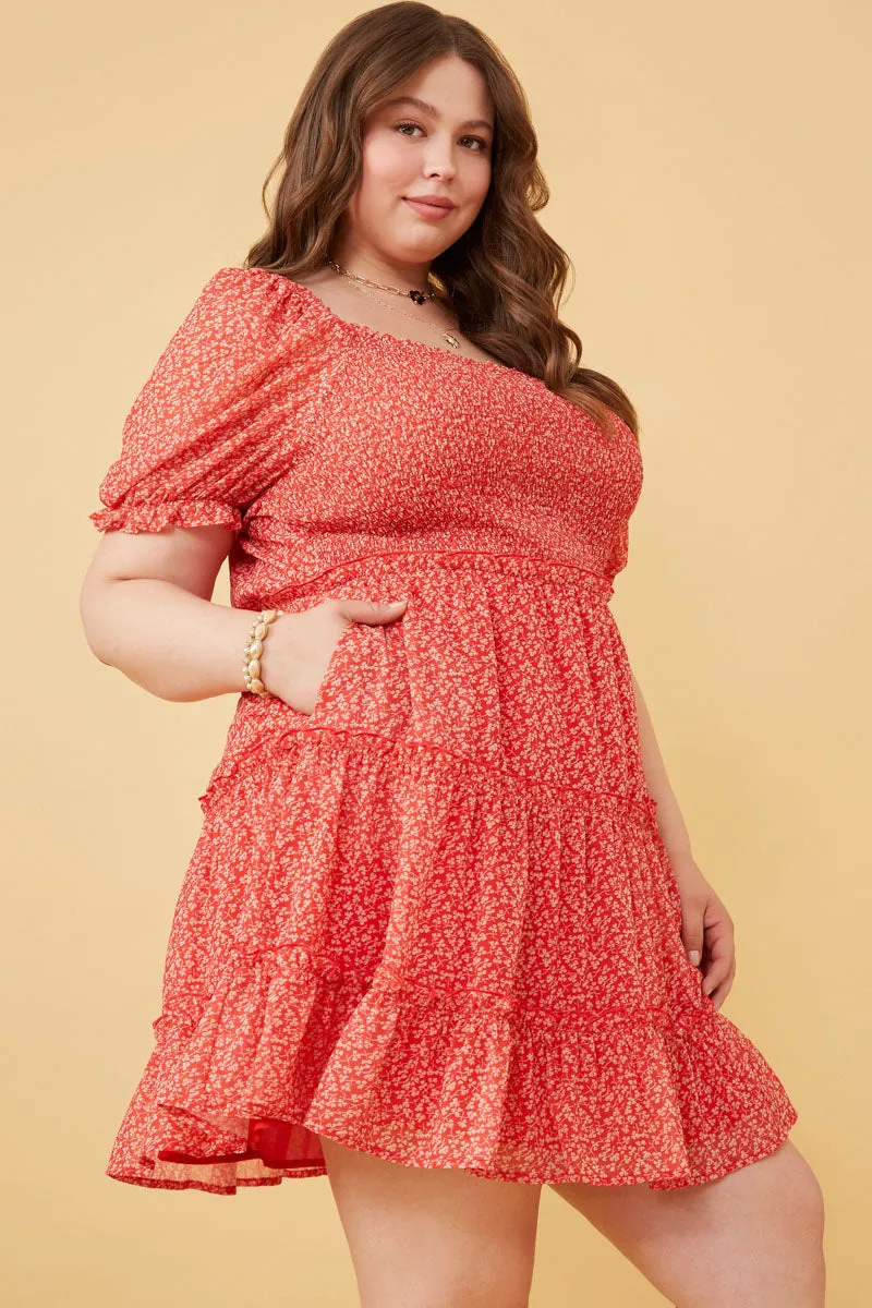 Womens Ditsy Floral Square Neck Smocked Puff Sleeve Dress sold by Hayden product image thumbnail 2