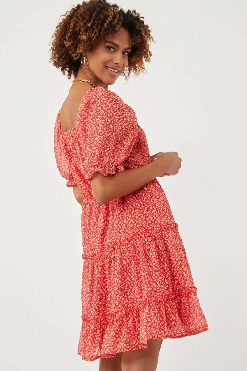 Womens Ditsy Floral Square Neck Smocked Puff Sleeve Dress sold by Hayden product image thumbnail 4