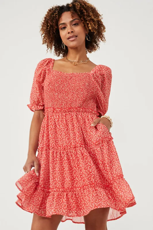 Womens Ditsy Floral Square Neck Smocked Puff Sleeve Dress sold by Hayden