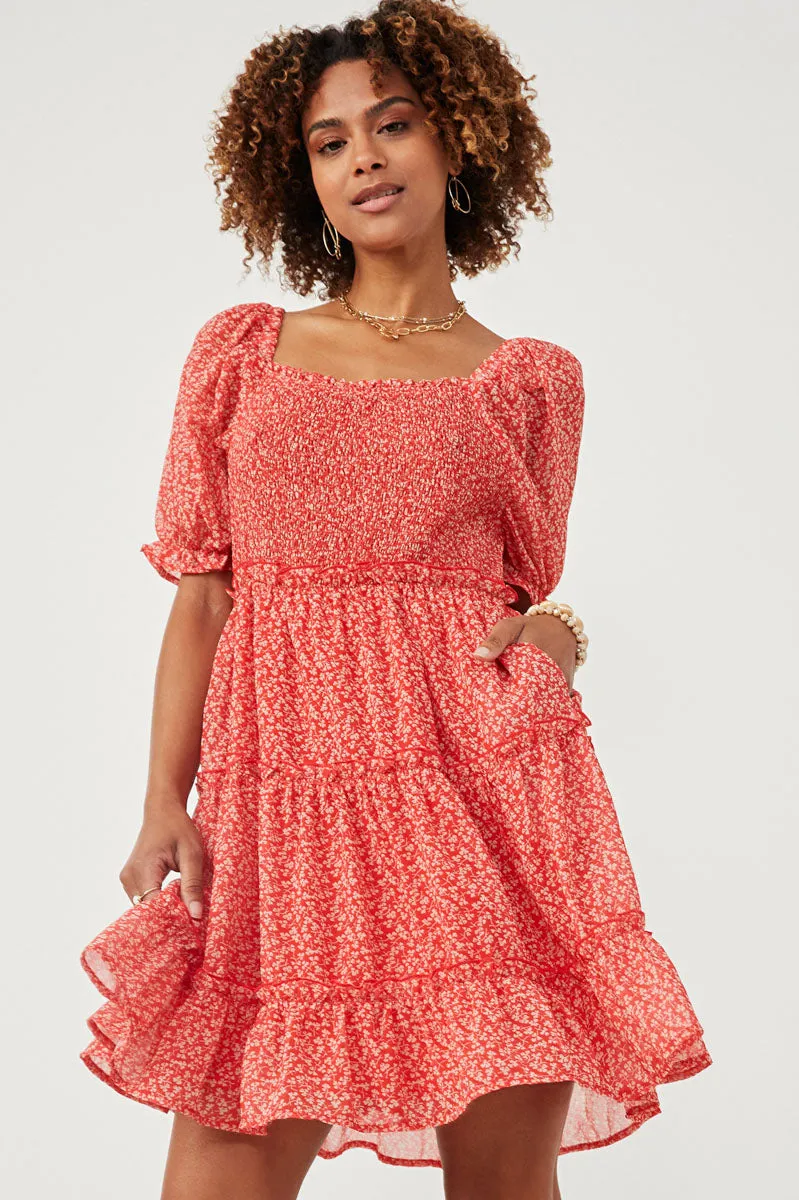 Womens Ditsy Floral Square Neck Smocked Puff Sleeve Dress sold by Hayden