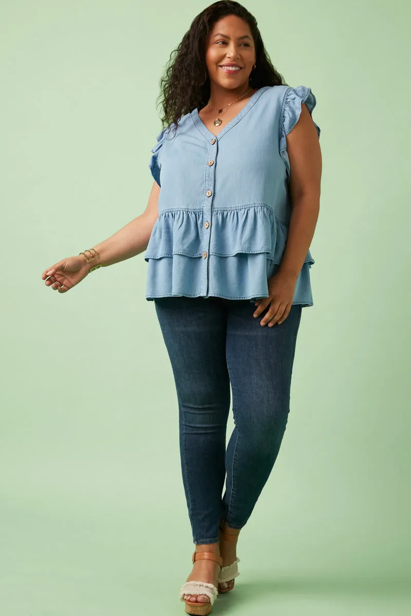 Womens Button Detail Ruffled Denim Top sold by Hayden product image thumbnail 2