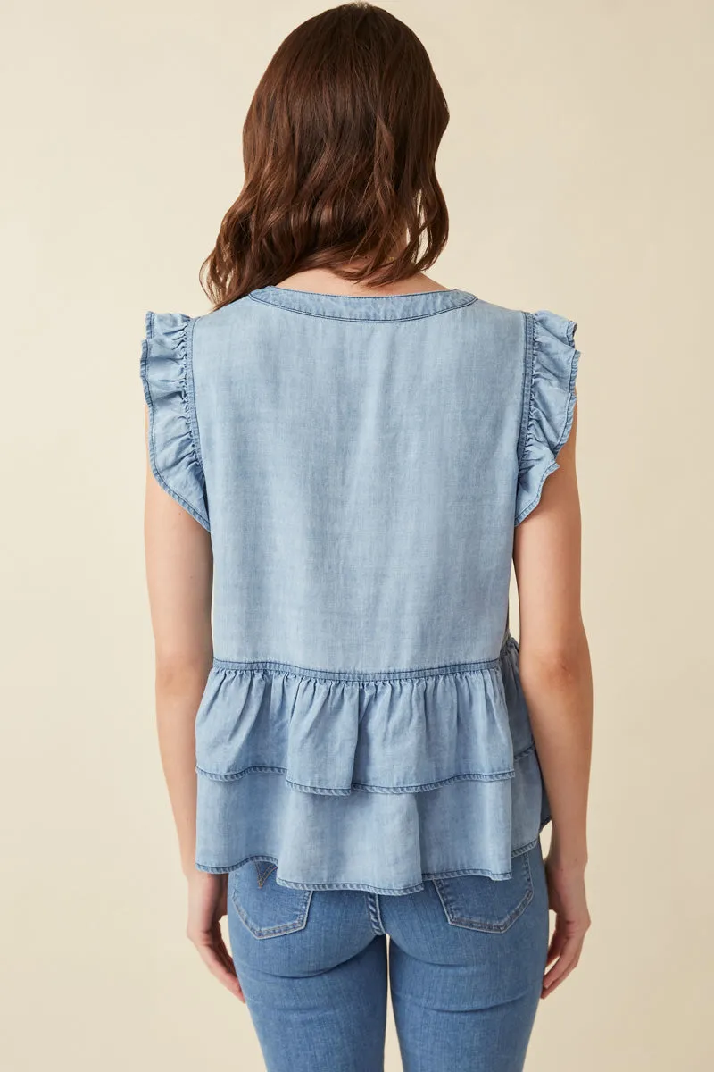 Womens Button Detail Ruffled Denim Top sold by Hayden product image thumbnail 4