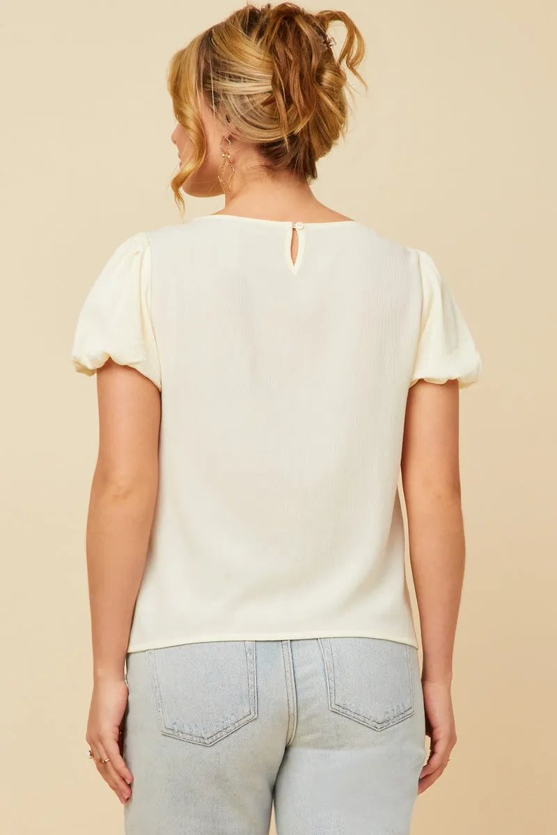 Womens Crochet Quilted V Neck Puff Sleeve Top sold by Hayden product image thumbnail 5