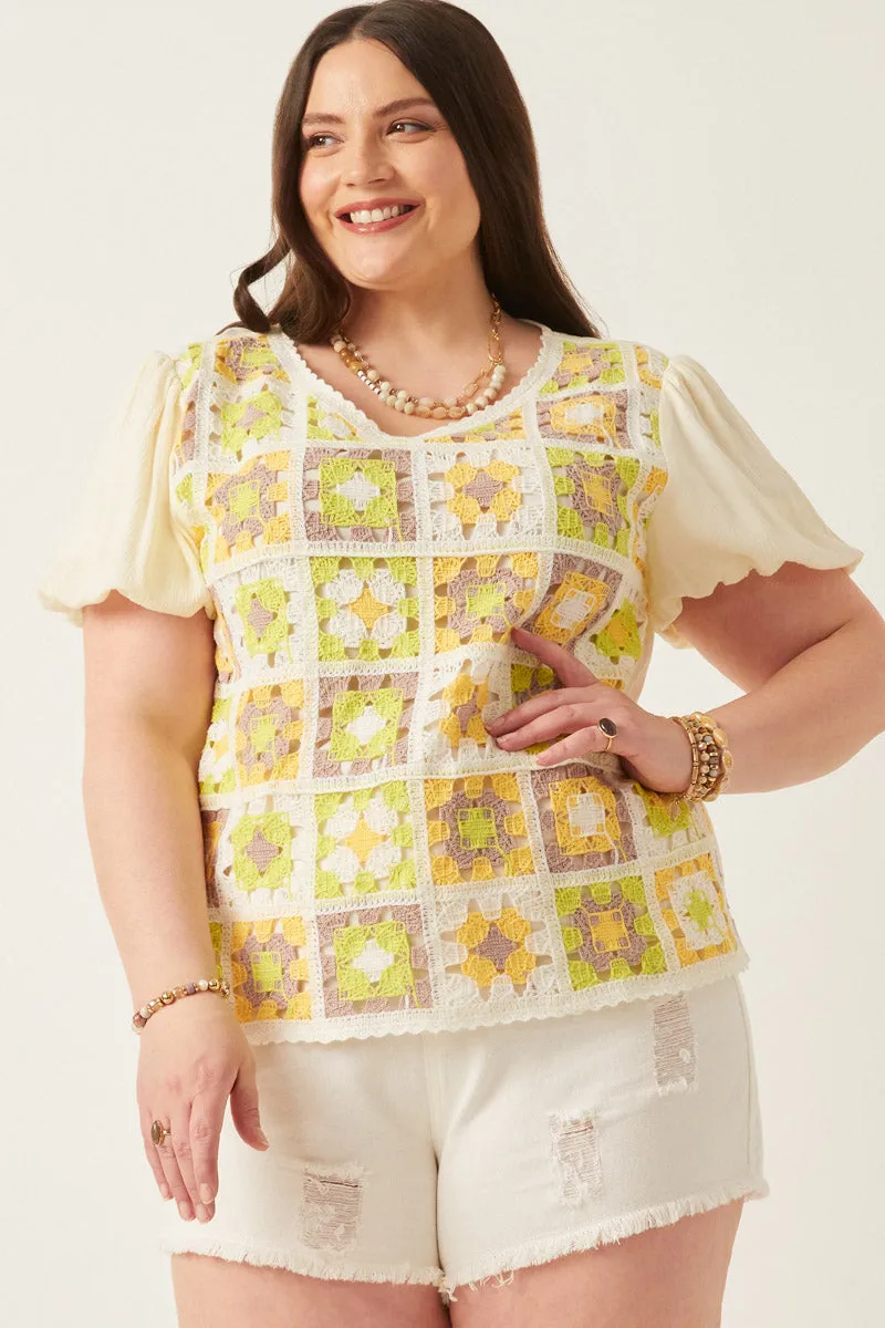 Womens Crochet Quilted V Neck Puff Sleeve Top sold by Hayden product image thumbnail 2