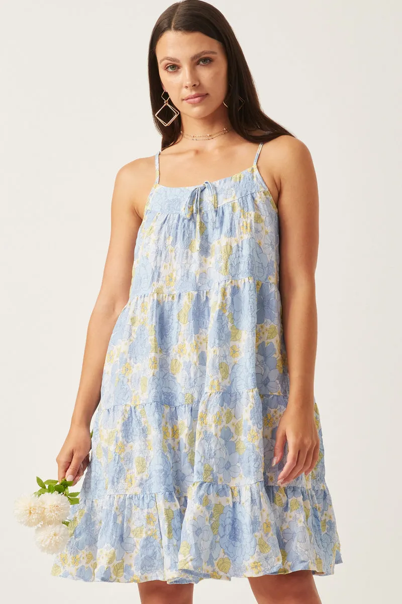 Womens Front Tie Textured Floral Tiered Tank Dress sold by Hayden