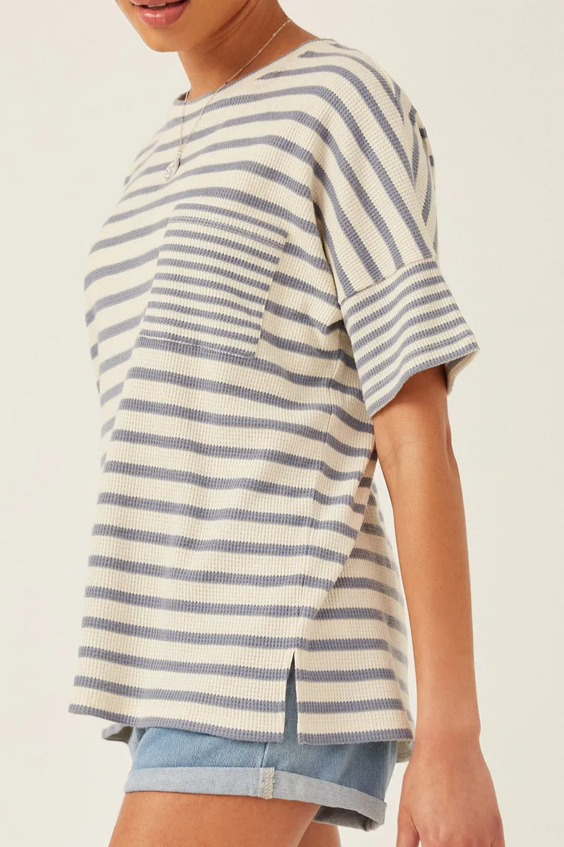 Womens Waffle Textured Mixed Stripe Oversize Knit Tee sold by Hayden product image thumbnail 4