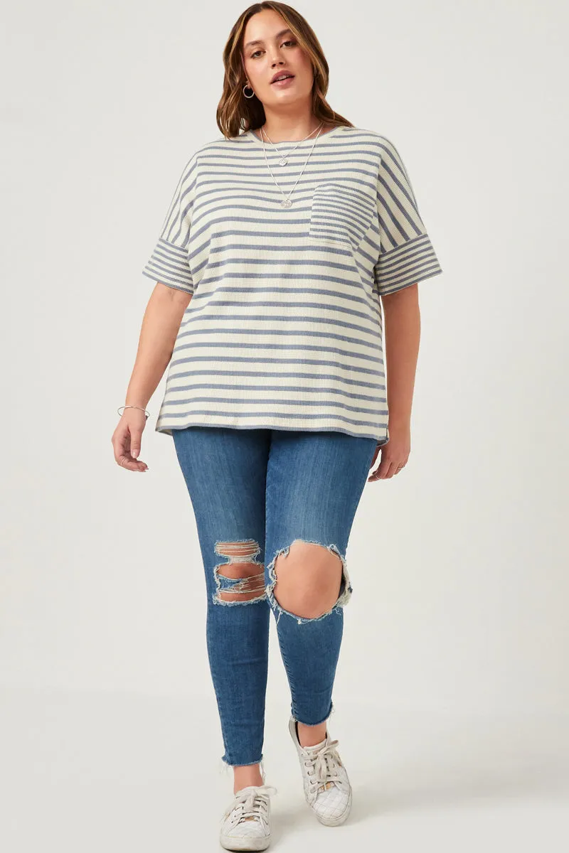 Womens Waffle Textured Mixed Stripe Oversize Knit Tee sold by Hayden product image thumbnail 5