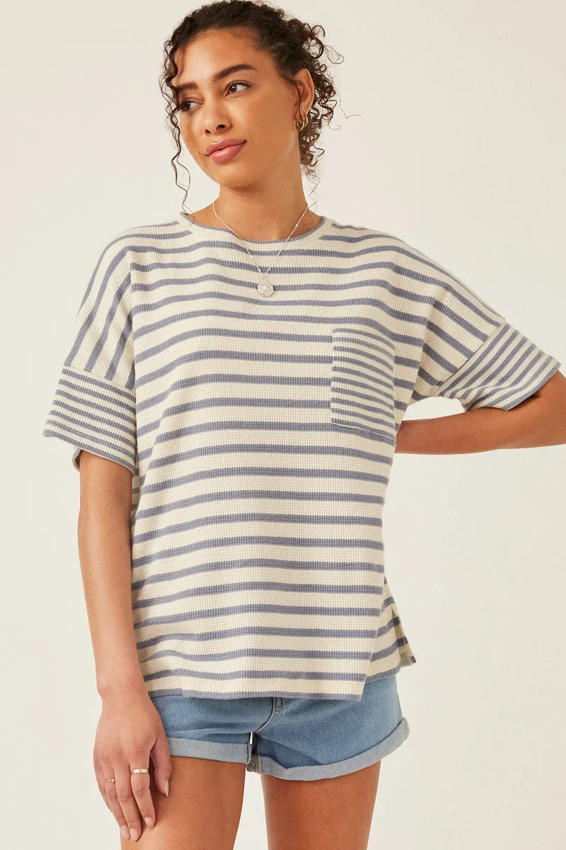 Womens Waffle Textured Mixed Stripe Oversize Knit Tee sold by Hayden product image thumbnail 3