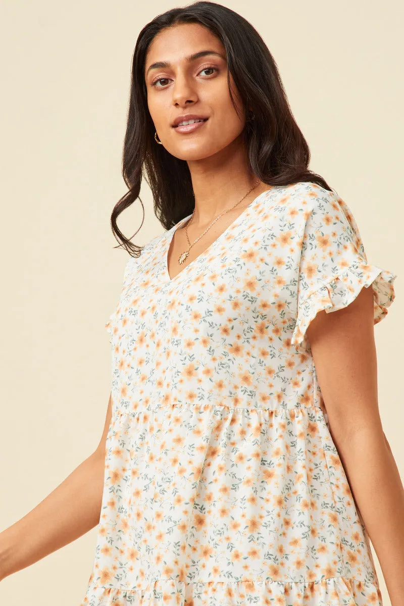 Womens V-Neck Ruffle Short Sleeve Tiered Floral Dress sold by Hayden product image thumbnail 4