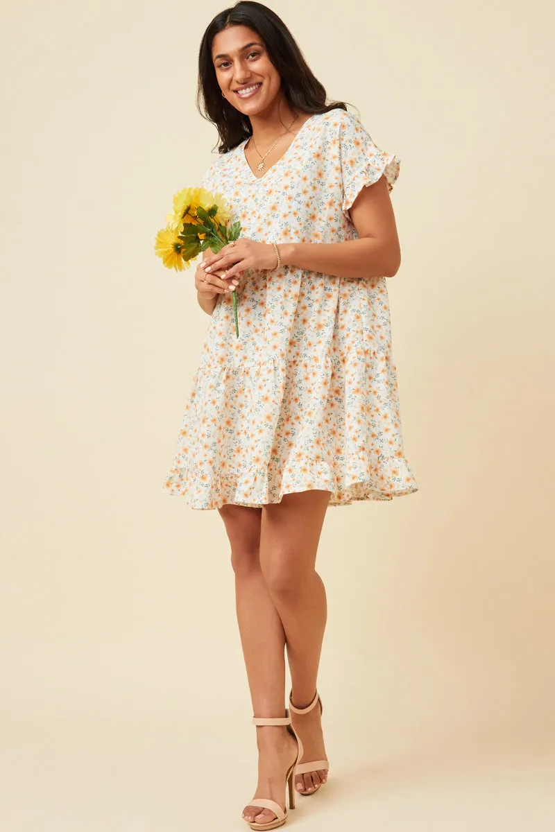 Womens V-Neck Ruffle Short Sleeve Tiered Floral Dress sold by Hayden