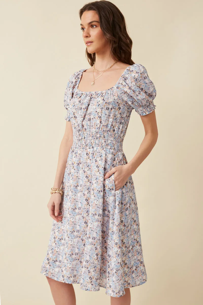 Womens Floral Print Smock Detail Puff Sleeve Mini Dress sold by Hayden