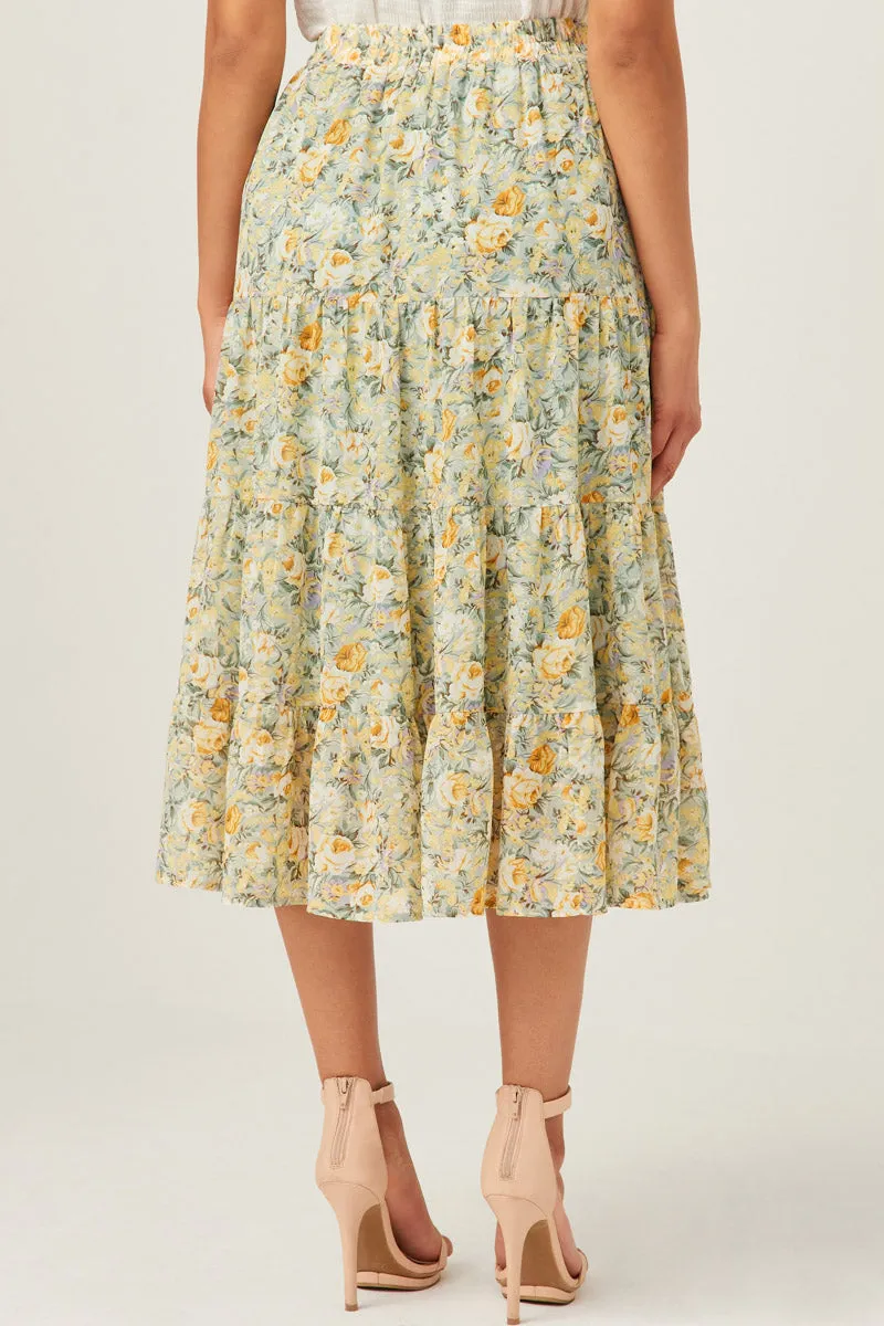 Womens Chiffon Floral Tiered Elastic Waist Midi Skirt sold by Hayden product image thumbnail 5