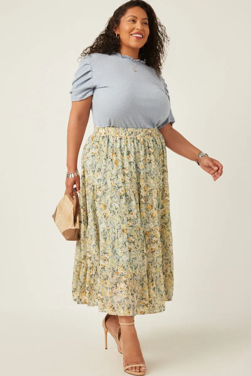 Womens Chiffon Floral Tiered Elastic Waist Midi Skirt sold by Hayden product image thumbnail 2