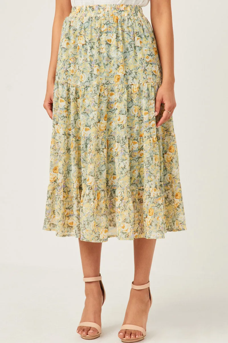 Womens Chiffon Floral Tiered Elastic Waist Midi Skirt sold by Hayden product image thumbnail 3
