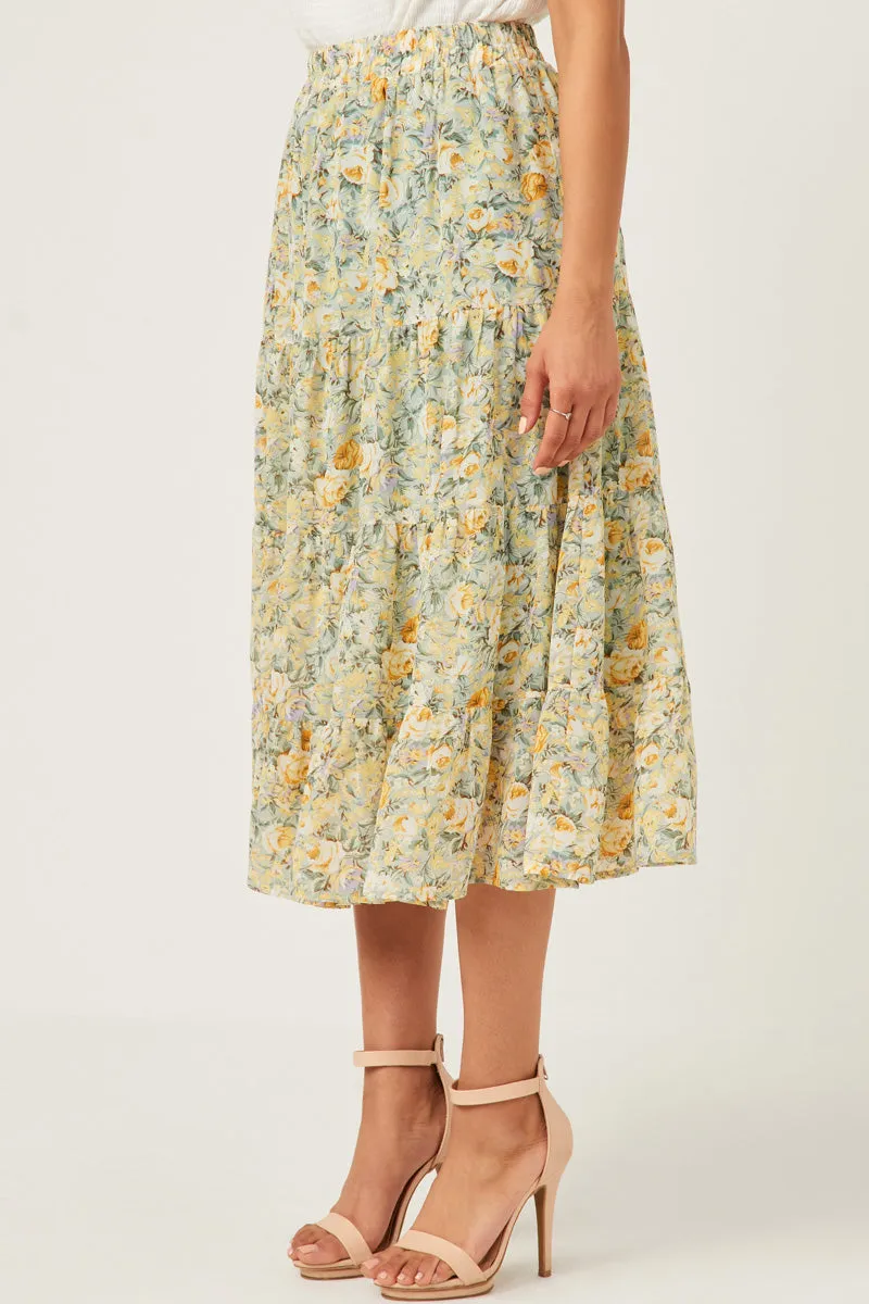 Womens Chiffon Floral Tiered Elastic Waist Midi Skirt sold by Hayden product image thumbnail 4