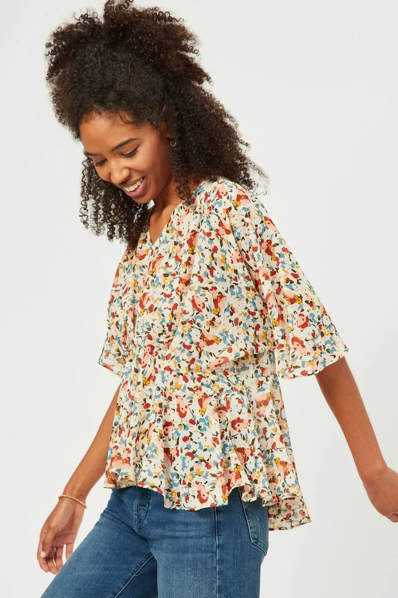 Womens Floral Chiffon V Neck Gathered Detail Top sold by Hayden product image thumbnail 3
