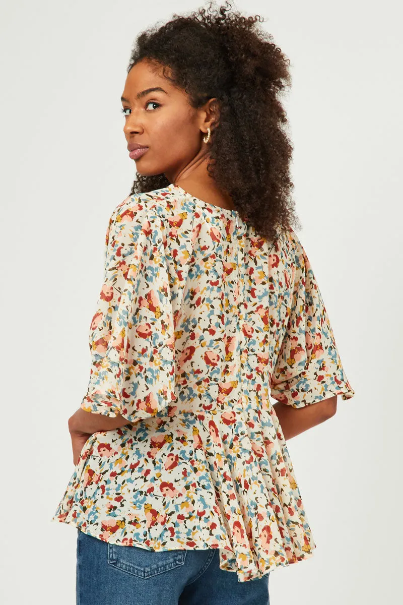 Womens Floral Chiffon V Neck Gathered Detail Top sold by Hayden product image thumbnail 4