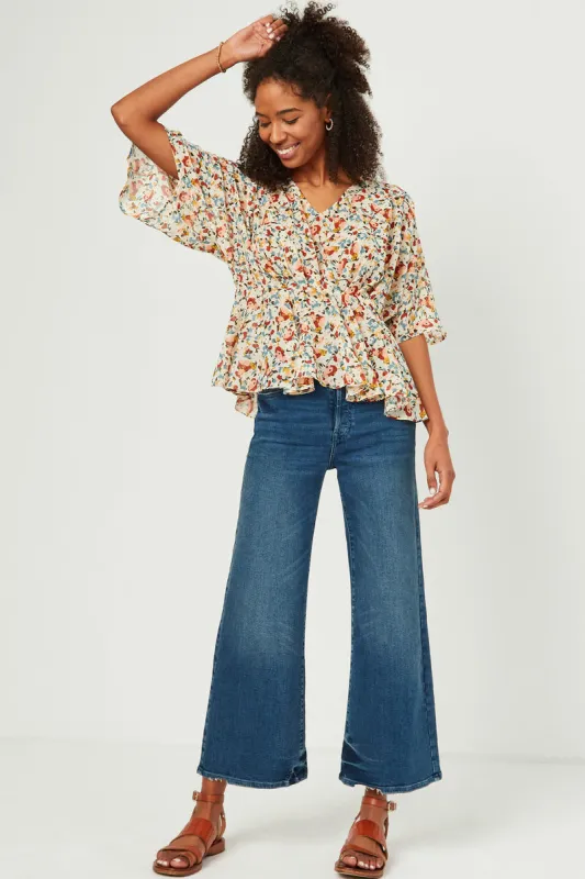 Womens Floral Chiffon V Neck Gathered Detail Top sold by Hayden