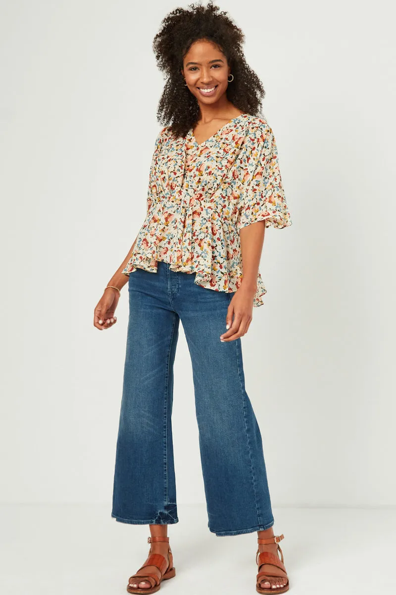 Womens Floral Chiffon V Neck Gathered Detail Top sold by Hayden product image thumbnail 5