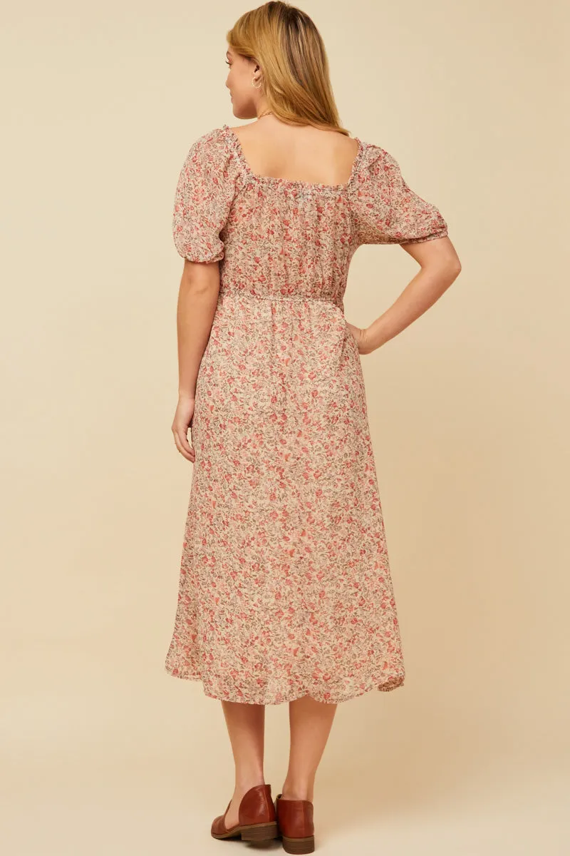 Womens Ditsy Floral Puff Sleeve Smocked Square Neck Dress sold by Hayden product image thumbnail 5