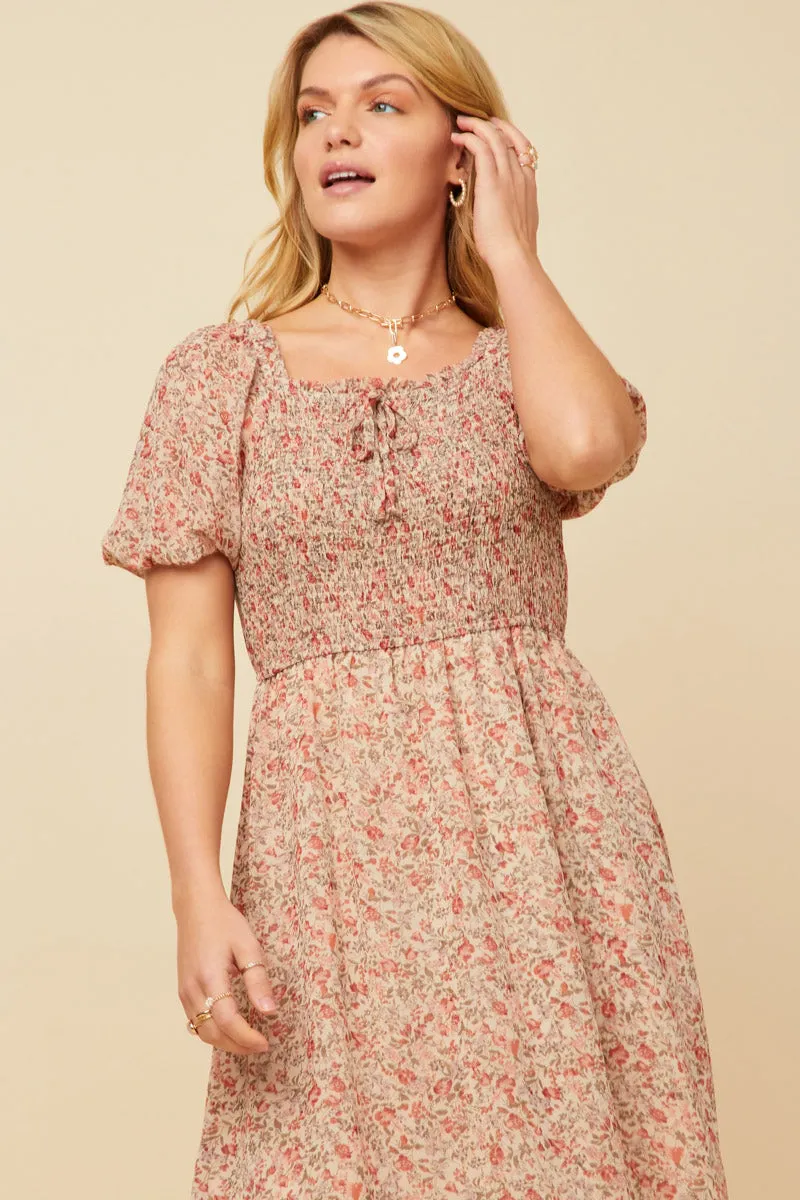 Womens Ditsy Floral Puff Sleeve Smocked Square Neck Dress sold by Hayden product image thumbnail 3