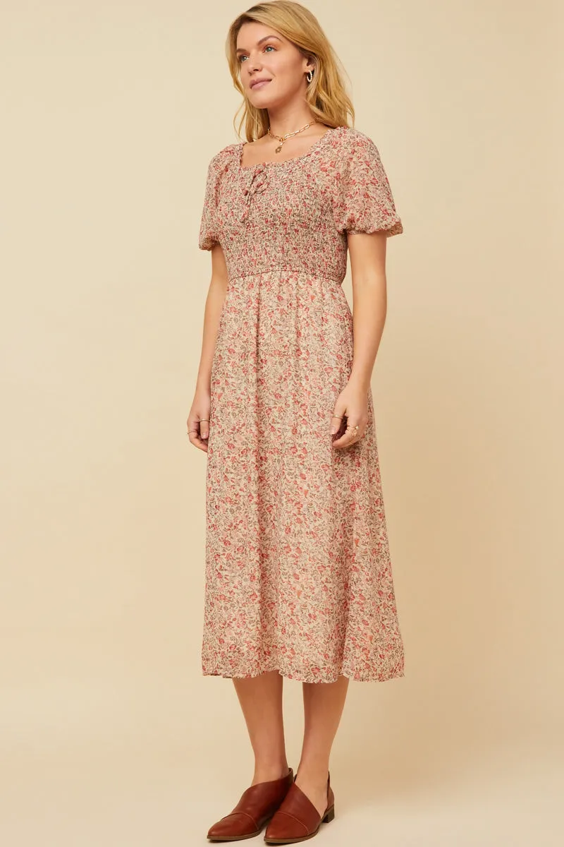 Womens Ditsy Floral Puff Sleeve Smocked Square Neck Dress sold by Hayden product image thumbnail 4