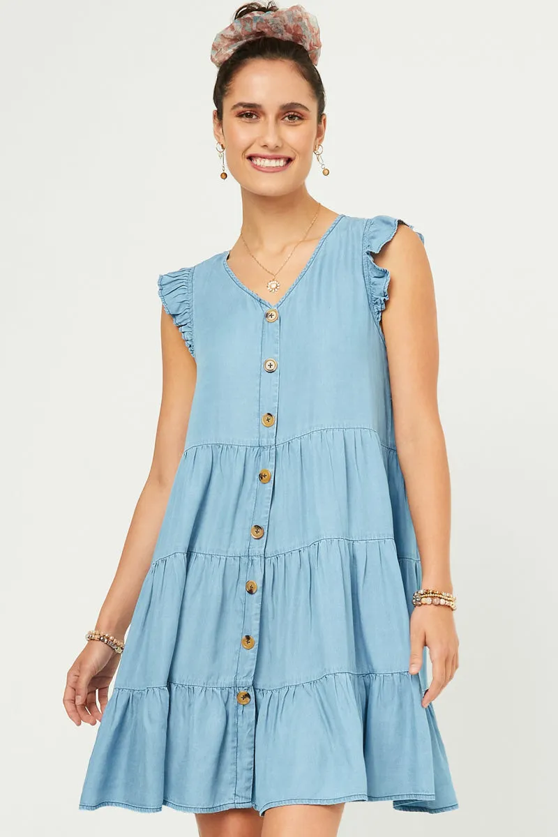 Womens Ruffle Button Down Tiered Dress sold by Hayden