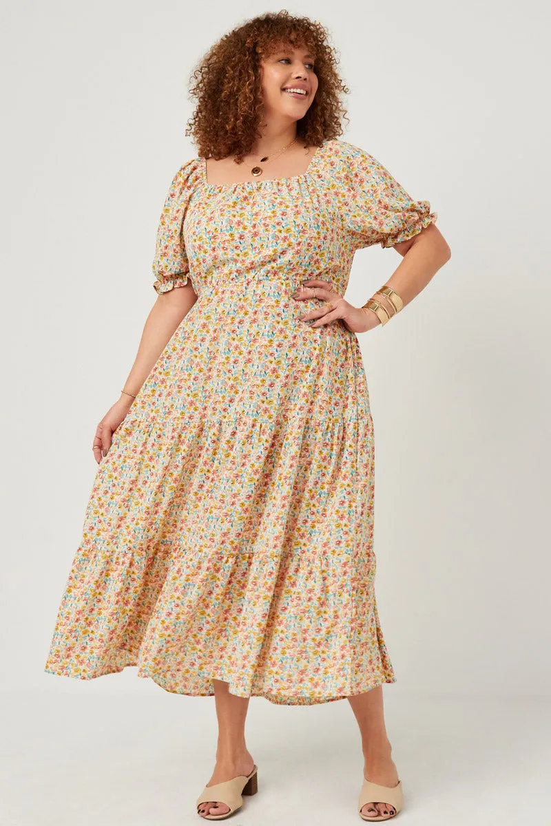 Womens Floral Print Smocked Back Square Neck Puff Sleeve Dress sold by Hayden product image thumbnail 2