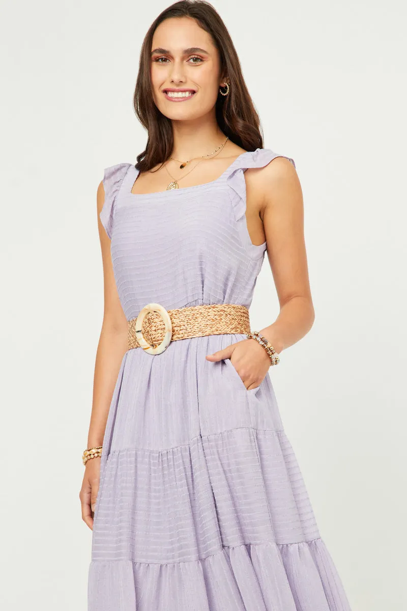 Womens Textured Stripe Ruffle Sleeve Button Detail Tiered Dress sold by Hayden product image thumbnail 4