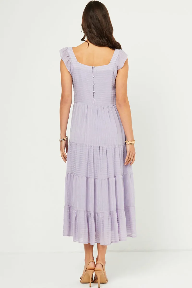 Womens Textured Stripe Ruffle Sleeve Button Detail Tiered Dress sold by Hayden product image thumbnail 5